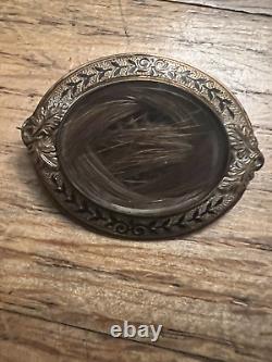 Antique 19th C Victorian 14K Gold Mourning Brooch Pin Plaited Woven Hair