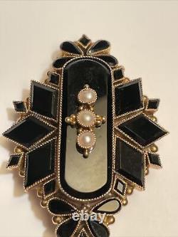 Antique 19th Century Victorian 14K Black Onyx Pearl Mourning Pin Brooch Pendant