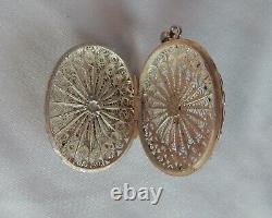 Antique 800 Silver Filigree Mourning Locket Pendant Lily Flower Dove