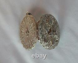 Antique 800 Silver Filigree Mourning Locket Pendant Lily Flower Dove