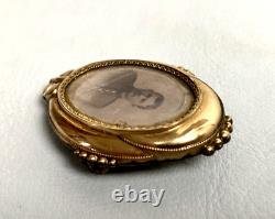 Antique Austrian Victorian Rolled Gold Locked Mourning Brooch Portrait Frame