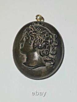 Antique Black MOURNING Pendant Carved VICTORIAN Cameo Hair LOCKET