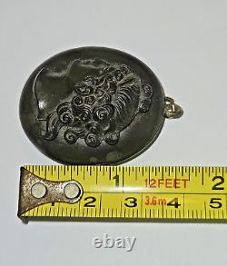 Antique Black MOURNING Pendant Carved VICTORIAN Cameo Hair LOCKET