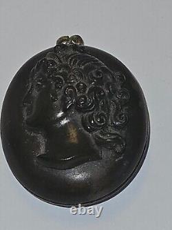 Antique Black MOURNING Pendant Carved VICTORIAN Cameo Hair LOCKET