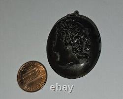 Antique Black MOURNING Pendant Carved VICTORIAN Cameo Hair LOCKET