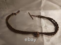 Antique CIVIL War Era Woven Real Hair Mourning Jewelry / Watch Chain W Fob