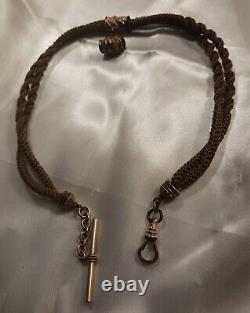 Antique CIVIL War Era Woven Real Hair Mourning Jewelry / Watch Chain W Fob