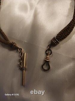 Antique CIVIL War Era Woven Real Hair Mourning Jewelry / Watch Chain W Fob