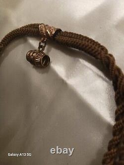 Antique CIVIL War Era Woven Real Hair Mourning Jewelry / Watch Chain W Fob