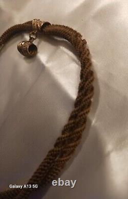 Antique CIVIL War Era Woven Real Hair Mourning Jewelry / Watch Chain W Fob