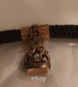Antique CIVIL War Era Woven Real Hair Mourning Watch Chain W Fob Victorian