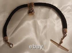 Antique CIVIL War Era Woven Real Hair Mourning Watch Chain W Fob Victorian