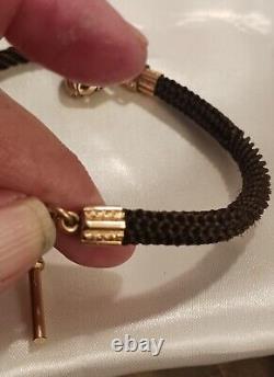 Antique CIVIL War Era Woven Real Hair Mourning Watch Chain W Fob Victorian