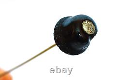 Antique Carved Anthracite Coal Acorn Hat Pin Victorian Mourning Jewelry 7.25