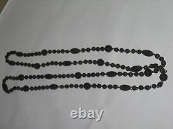 Antique Genuine Whitby Jet Mid-late 1800's Carved Bead Mourning Necklace 54long