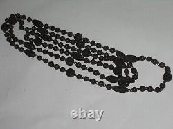 Antique Genuine Whitby Jet Mid-late 1800's Carved Bead Mourning Necklace 54long