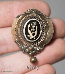 Antique Gold 19th Century Victorian Mourning Brooch with Black Enamel May 1878