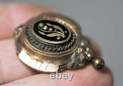 Antique Gold 19th Century Victorian Mourning Brooch with Black Enamel May 1878