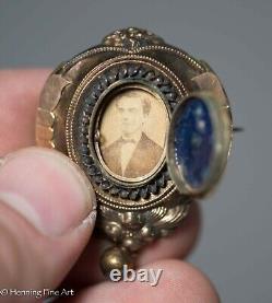 Antique Gold 19th Century Victorian Mourning Brooch with Black Enamel May 1878