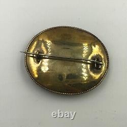 Antique Gold Filled Enamel Agate Cabochon 19th Century Victorian Mourning Brooch