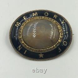 Antique Gold Filled Enamel Agate Cabochon 19th Century Victorian Mourning Brooch