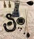 Antique Mourning Hat Pins, RARE Stone Scarabs, Pins & Earrings LotMust See