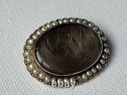 Antique Natural Pearl & Hair 14KT Y Gold STUDENT COMMERATIVE Mourning Brooch