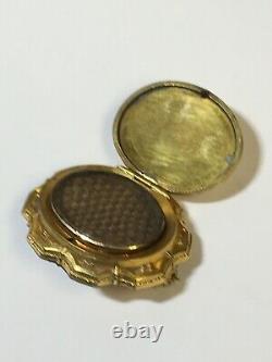 Antique Victorian 10K Gold and Weaved Hair Locket Brooch