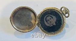 Antique Victorian 10k Gold And Filled Daguerreotype Photo Locket Fob