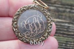 Antique Victorian 10kt Yellow Gold Mourning Pendant with Brunette Hair