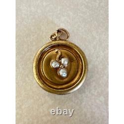 Antique Victorian 12kt gold filled 3 seed pearls glass hair mourning pendant