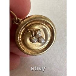 Antique Victorian 12kt gold filled 3 seed pearls glass hair mourning pendant