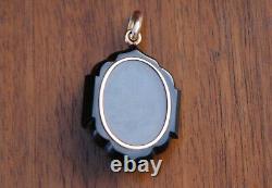 Antique Victorian 14K Gold Black Onyx Seed Pearl Mourning Jewelry Cameo Pendant