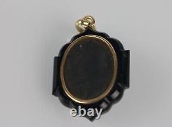 Antique Victorian 14K Gold Black Onyx Seed Pearl Mourning Jewelry Cameo Pendant