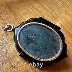 Antique Victorian 14K Gold Black Onyx Seed Pearl Mourning Jewelry Cameo Pendant