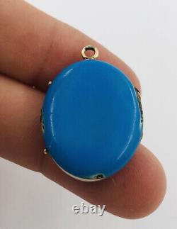 Antique Victorian 14K Gold & Seed Pearls Robin's Egg Blue Enamel Locket Pendant