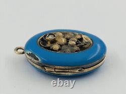 Antique Victorian 14K Gold & Seed Pearls Robin's Egg Blue Enamel Locket Pendant