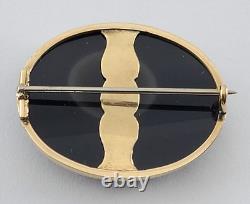 Antique Victorian 14K Yellow Gold Mourning Brooch withBullseye Banded Agate