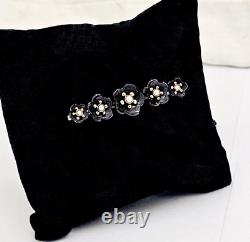 Antique Victorian 14k Gold Mounted Jet & Seed Pearls Floral Form Mourning Brooch