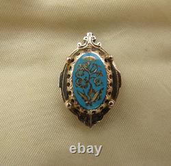 Antique Victorian 14k turquoise enamel hair locket brooch