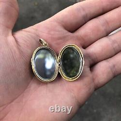 Antique Victorian 15k gold & onyx locket pendant double jeweled, mourning