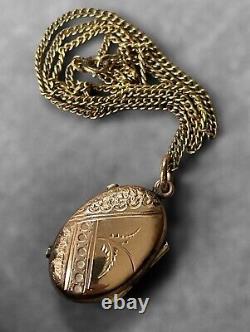 Antique Victorian 1800's Taille D'epargne Photo Locket Enamel Necklace