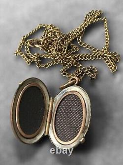 Antique Victorian 1800's Taille D'epargne Photo Locket Enamel Necklace