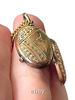 Antique Victorian 1800's Taille D'epargne Photo Locket Enamel Necklace