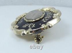Antique Victorian 1843 Solid 9ct Gold & Black Enamel Woven Hair Mourning Brooch