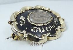 Antique Victorian 1843 Solid 9ct Gold & Black Enamel Woven Hair Mourning Brooch