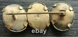 Antique Victorian 3 Frame Gilded Brass Mourning Photo Brooch Pin