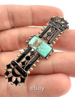 Antique Victorian 8k Gold Turquoise & Black Onyx Mourning Pin Brooch 2.25