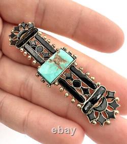 Antique Victorian 8k Gold Turquoise & Black Onyx Mourning Pin Brooch 2.25