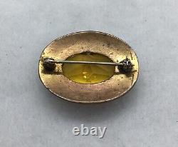 Antique Victorian 8k gold huge citrine black enamel brooch Mournings Jewelry